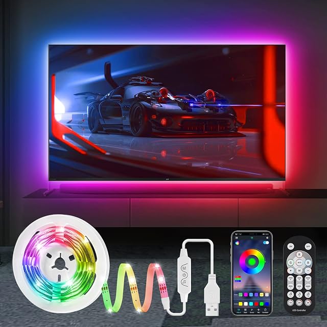 HUEMIHUI Dreamcolour LED TV Backlight 4M LED Strip Lights with Remote and APP Control, Music Sync TV LED Backlights for 55-65 inch TV Monitor