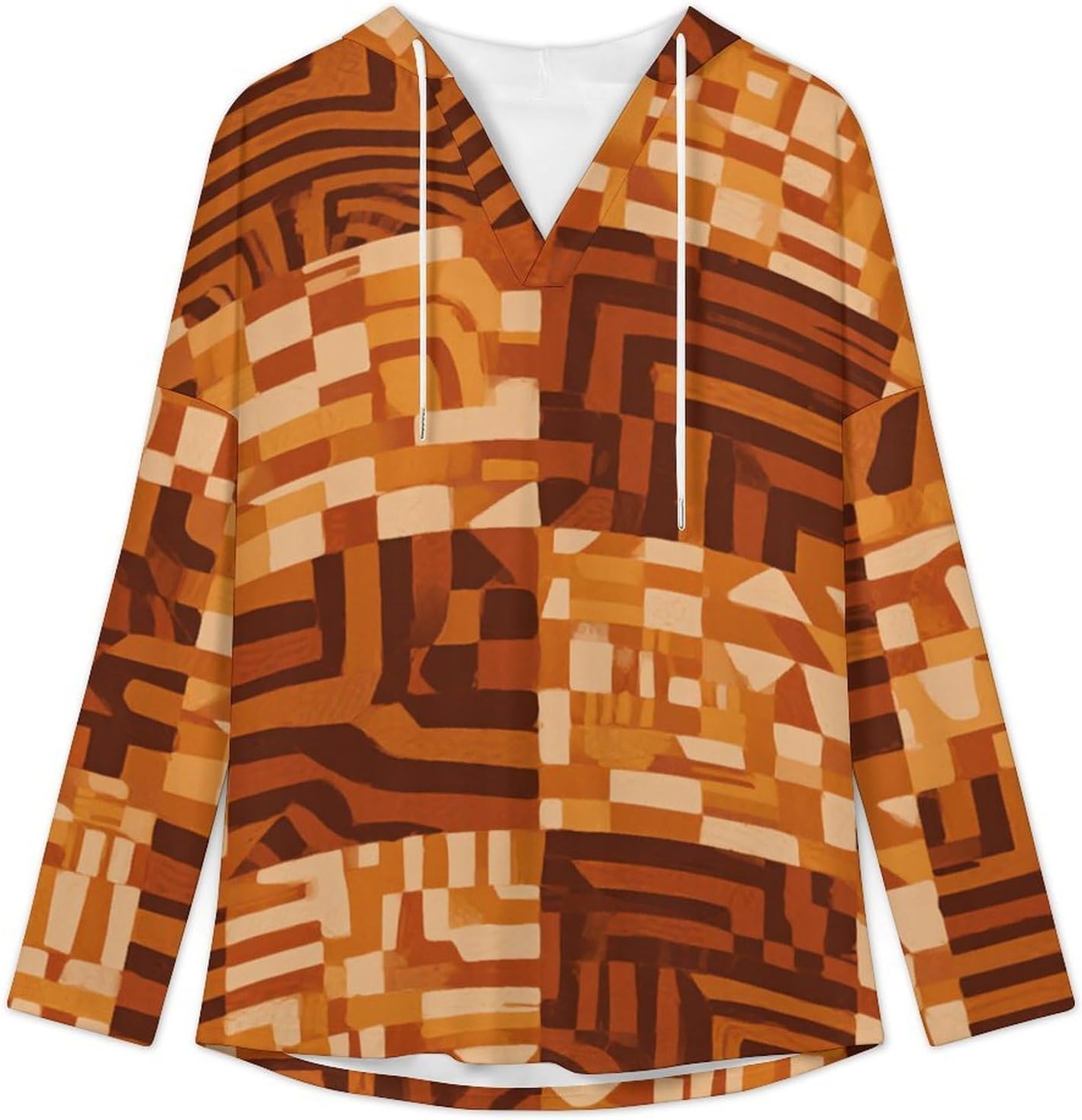 Women's V-Neck Hoodies Long Sleeve Pullover Sweatshirt with Drawstring, Loose Fit Lightweight Casual Top