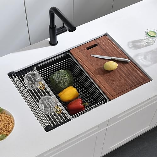 Miniatura 8 de Fregadero de cocina con estación de trabajo de 30 pulgadas, montaje inferior, acero inoxidable negro mate metálico de 30 x 19 pulgadas, calibre 18,