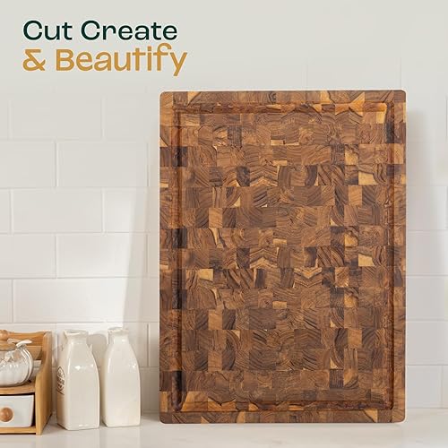 Miniatura 7 de Yes4All Tablas de cortar de teca duraderas para cocina, 24 pulgadas de largo x 18 pulgadas de ancho x 1.5 pulgadas de grosor Tabla de cortar de veta