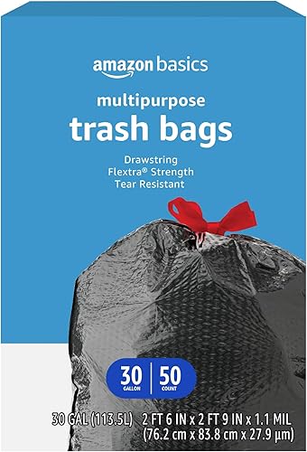 Tienda Basics Flextra - Bolsas de basura multiusos con cordón, sin perfume, 30 galones, 50 unidades