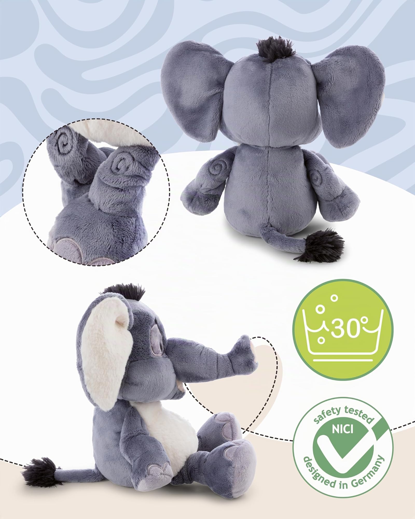 NICI Kuscheltier Elefant EL-Flora 50cm - grau - 62747 | Stofftier aus weichem Plüsch, niedliches Plüschtier zum Kuscheln und Spielen, für Kinder & Erwachsene, tolle Geschenkidee