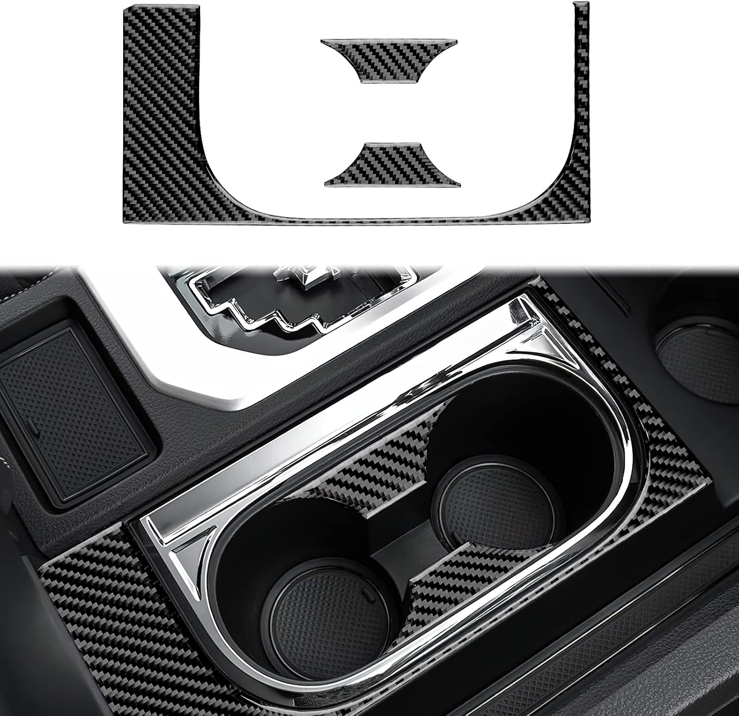 Carbon Fiber, for Toyota, Car Gear Box Water Cup Holder Frame Sticker for Toyota Tundra 2014 2015 2016 2017 2018 2019 2020 2021, Auto Interior Decoration, Black
