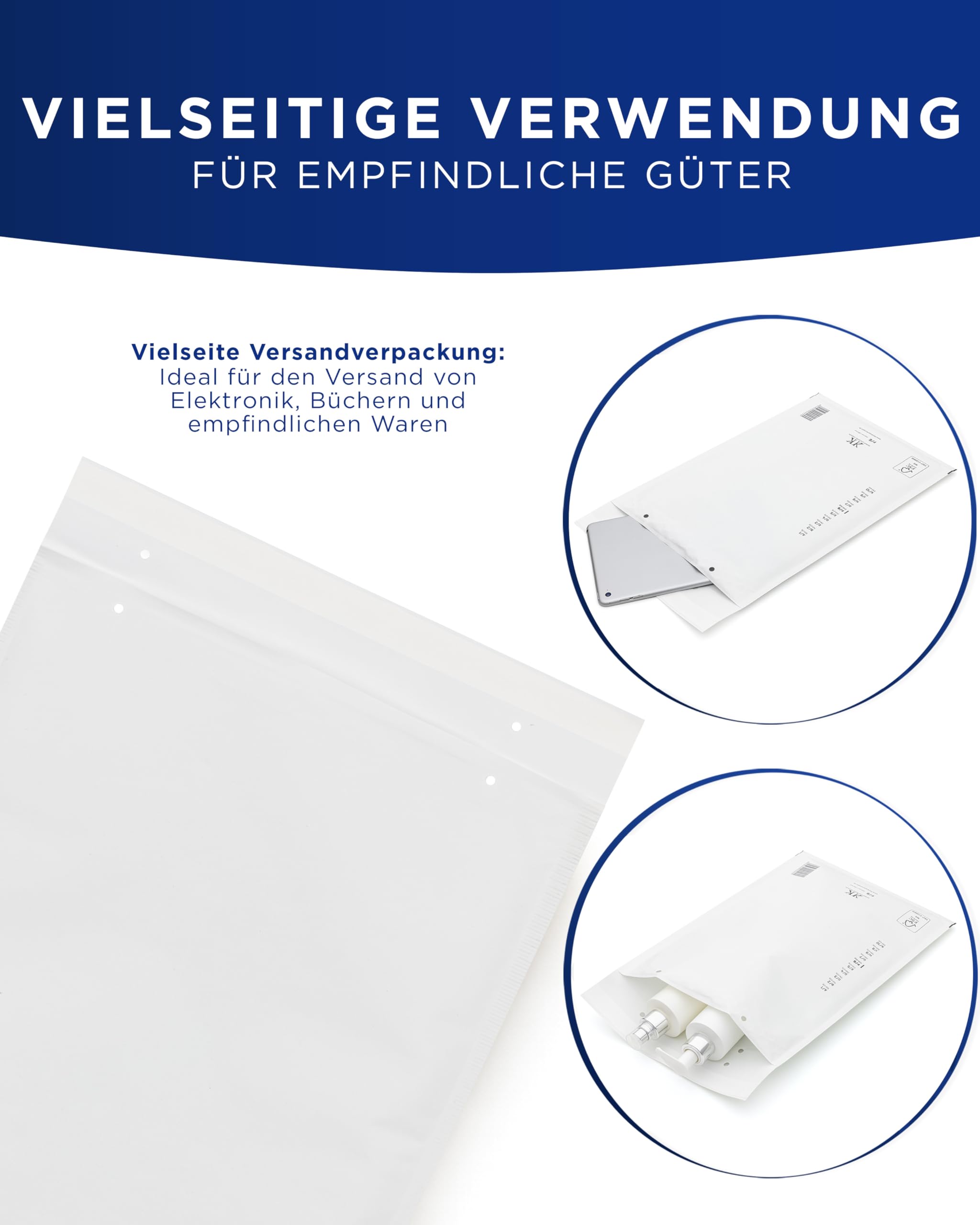 KK Verpackungen 600x Luftpolster-Versandtaschen C3 C/3 170 x 225 mm (Außenmaß) in Weiß | Luftpolsterumschläge Luftpolstertaschen selbstklebend für DIN A5+