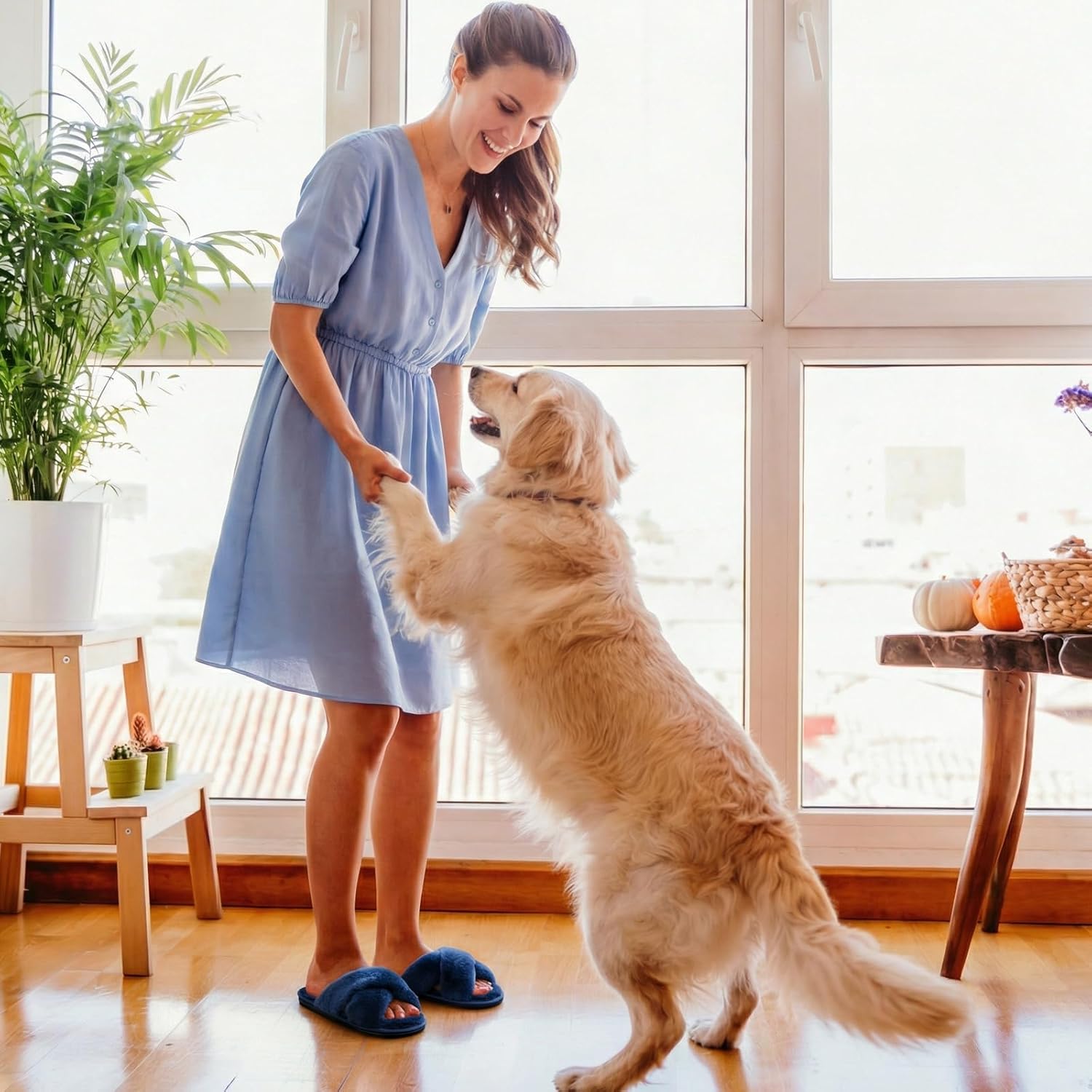 JIASUQI Women's Open Toe Slippers Fuzzy Fluffy House Slippers for Women Cozy Criss Cross Furry Slides Slippers - Image 2