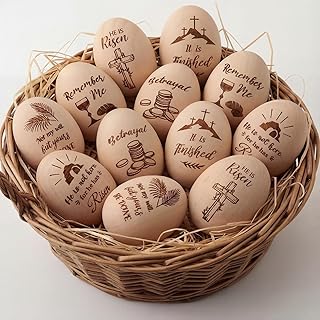 Bucherry 12 Pcs Easter Wooden Eggs Christian Eggs for Basket Stuffers Gifts Decor Religious Easter Decorations for Home Table Tiered Tray (Bible Patterns)