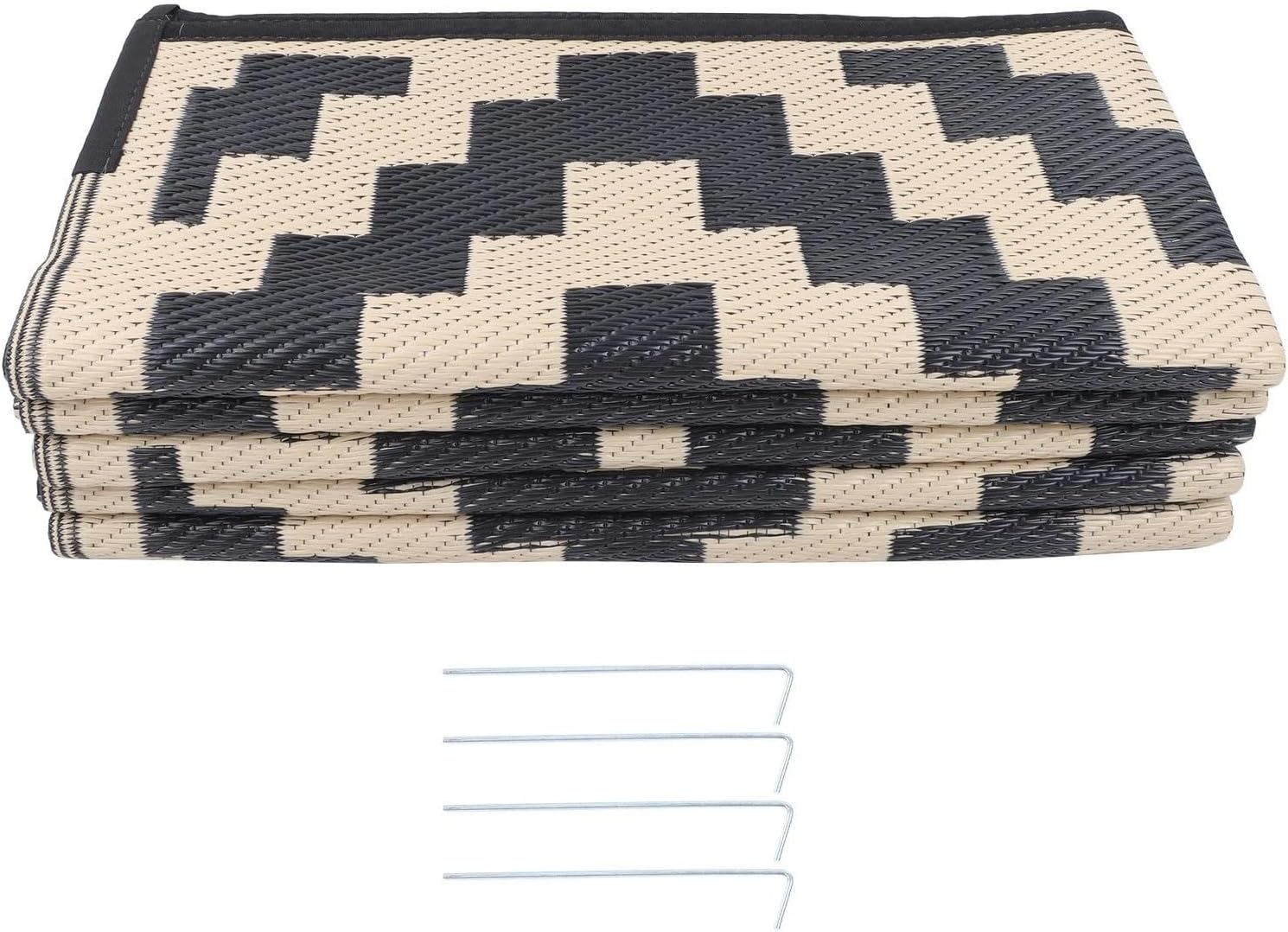 ACTIVLIFE for 8x10 ft Waterproof Outdoor Rug, Outdoor Plastic Straw Rug Carpet, Black & Beige