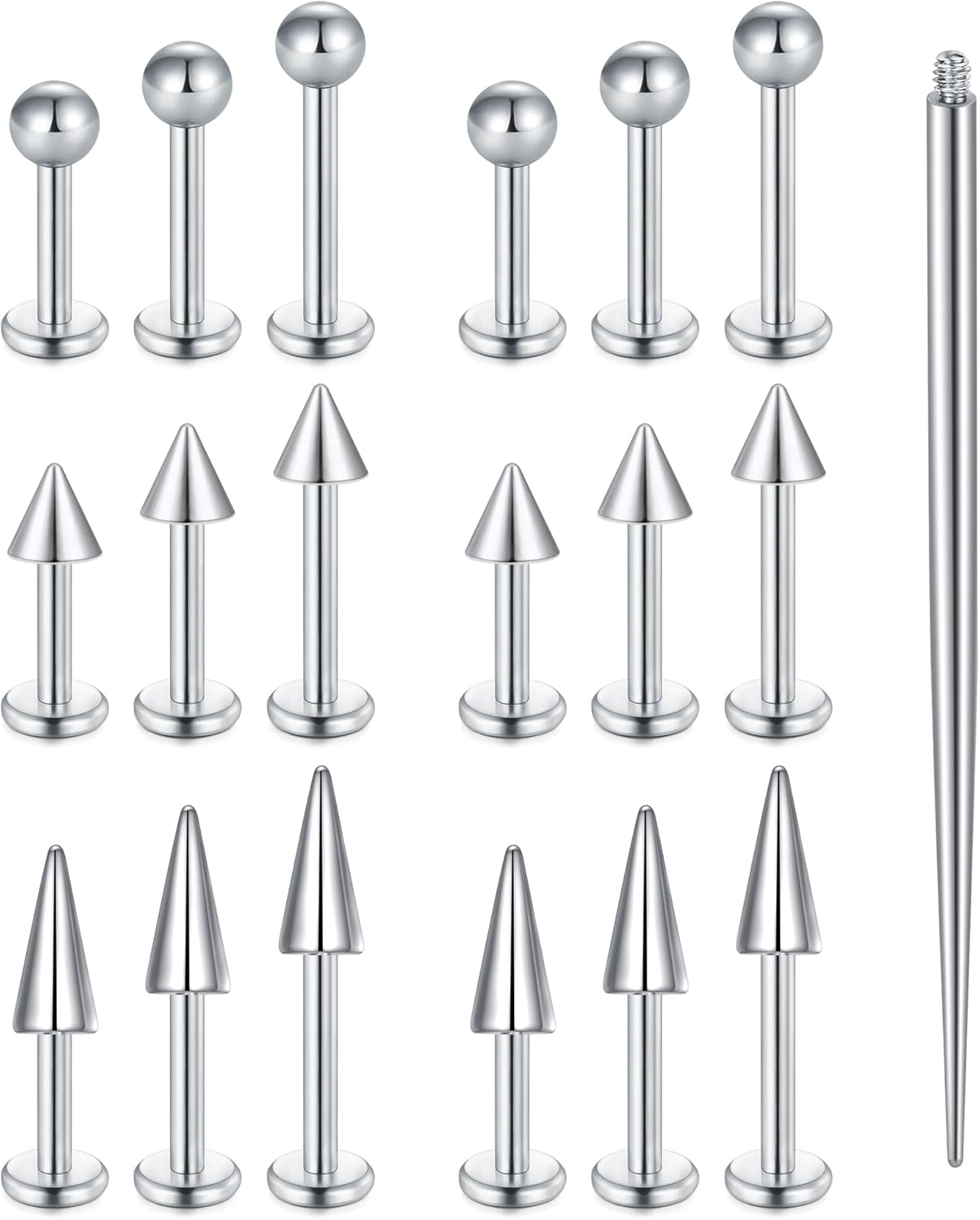 Zolure 16G Medusa Piercing Jewelry Lip Rings Labret Snake Bite Jewelry Stainless Steel Flat Back Catilage Tragus Helix Daith Earrings Studs 6mm 8mm 10mm