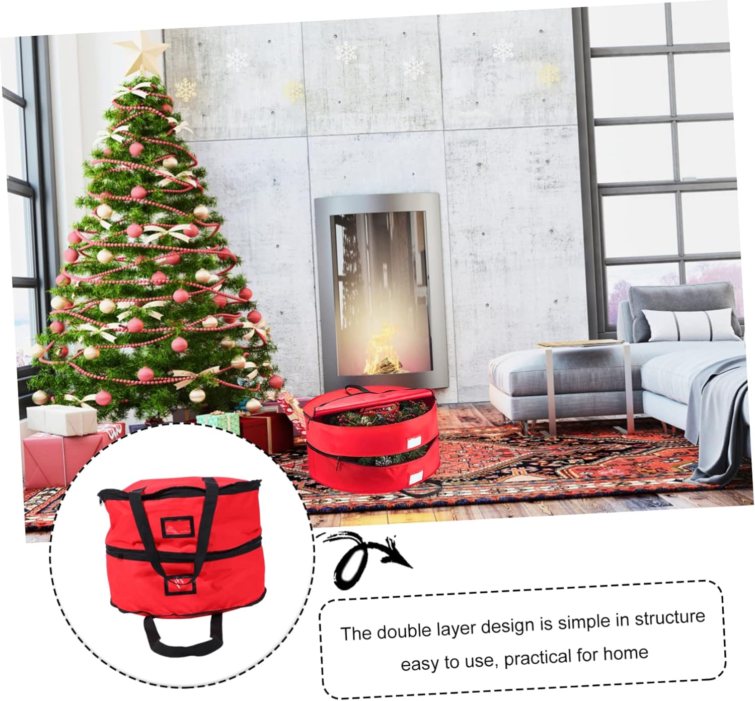 1pc Double Layered Christmas Wreath Storage Bag Garland Organizer Transparent Design for Holiday Decorations and Space-saving