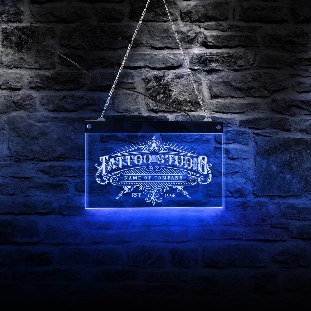The Geeky Days Tattoo Studio Custom LED Neon Sign Custom Tattoo Salon Company Name Vintage Logo Business Wall Sign with LED Color Changing Light (15.74 x12inches)
