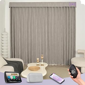 Graywind Rechargeable Smart Curtains Compatible with Alexa Google Custom Motorized Drapery for Sliding Window Solar Powered Available Retractable Track Width Up to 157.5" Melting Snow