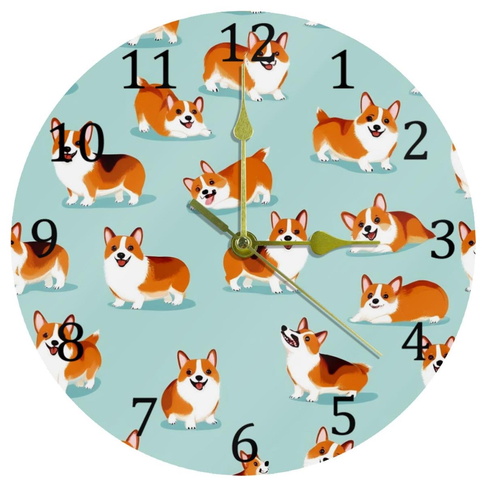 Horloge murale Corgi 24 cm silencieuse pour décoration de salon et chambre