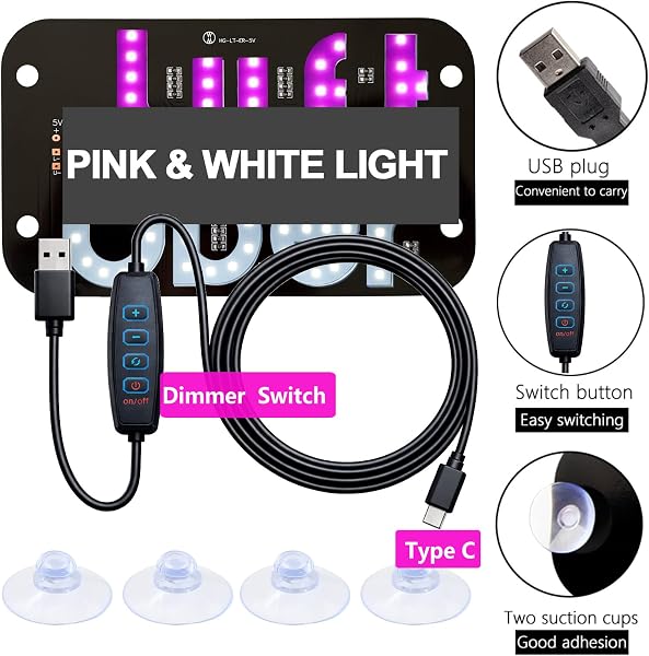 LED Light Sign for Car Windshield with 4 Suction Cups, USB A Switch Cable - 5
