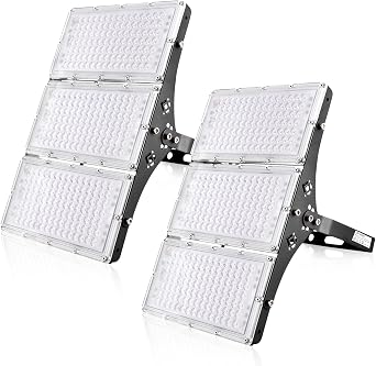 2 Packs 300W LED Flood Light-30000LM Outdoor Security Light 3200K Warm White Super Bright IP66 Waterproof-120 Lighting Angle & 180 Adjustable Bracket for Warehouse Garage Stadium