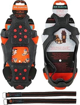 vangelo Tungsten Ice Cleats with Straps for Winter Boots and Shoes Anti-Slip Grippers on Ice Snow Surface with Reflective Back