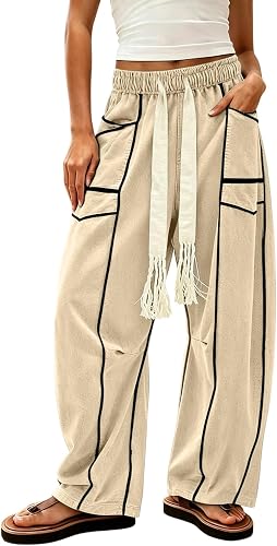 Barrel Sweatpants Women Wide Leg Drawstring Cargo Trousers B