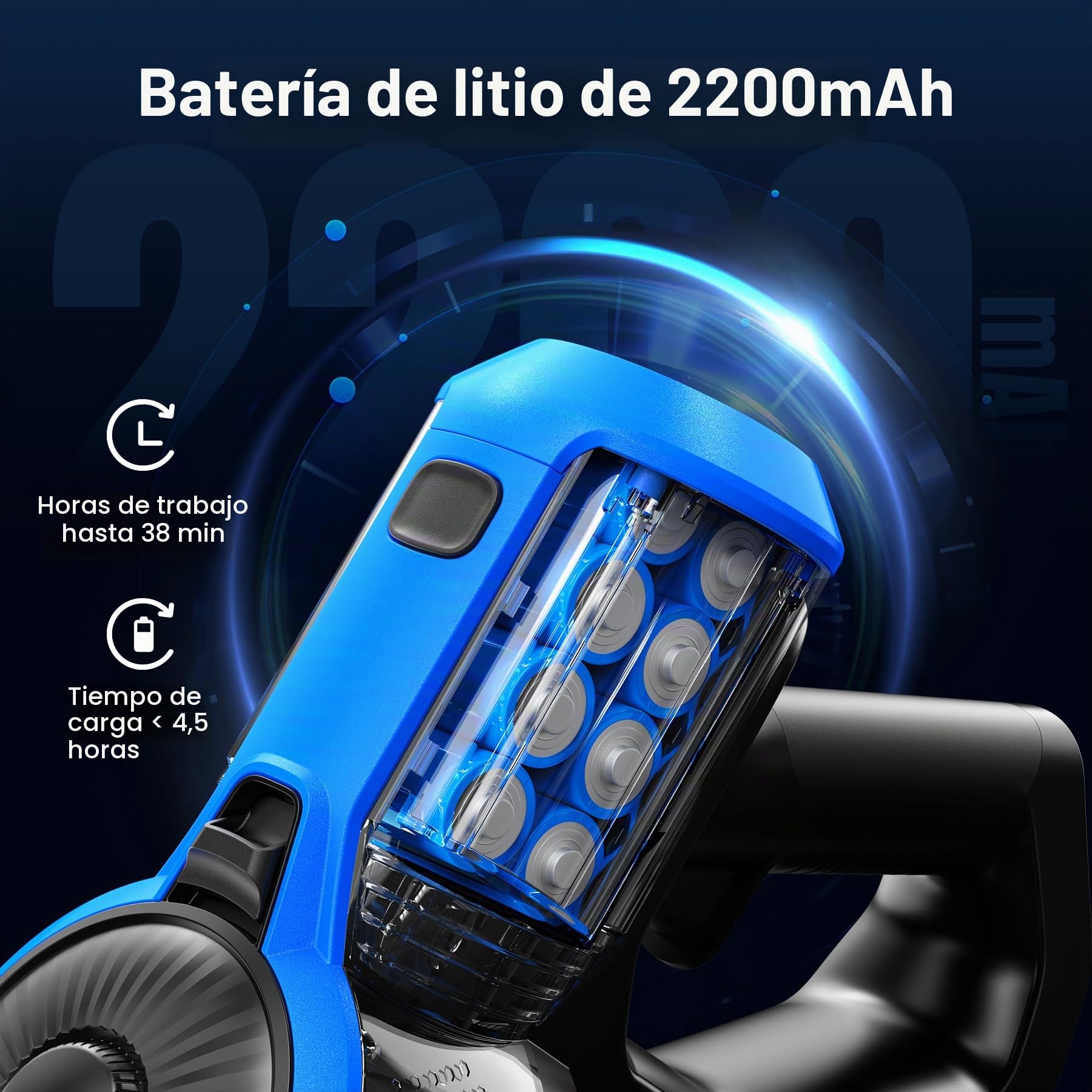 VEGREM Aspiradora Sin Cable 25KPA, Aspirador Escoba Sin Cable 160W con 2 Modos, Escoba Aspiradora Sin Cable con Varilla Plegable 180°, Luces LED, Easy-Stand, 40 Minutos de duración