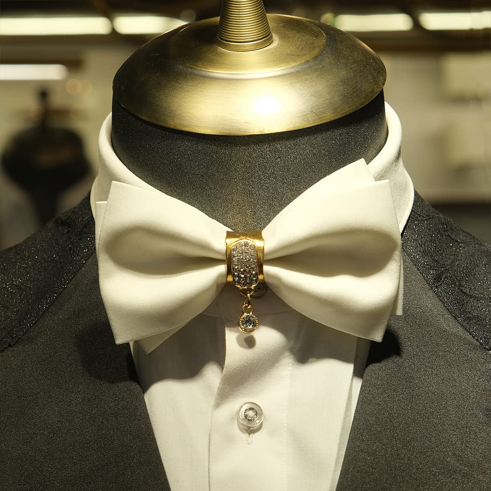 LuonanSam Men's Inlaid Crystal gem Silver-Tone Gorgeous Bowtie. (White)