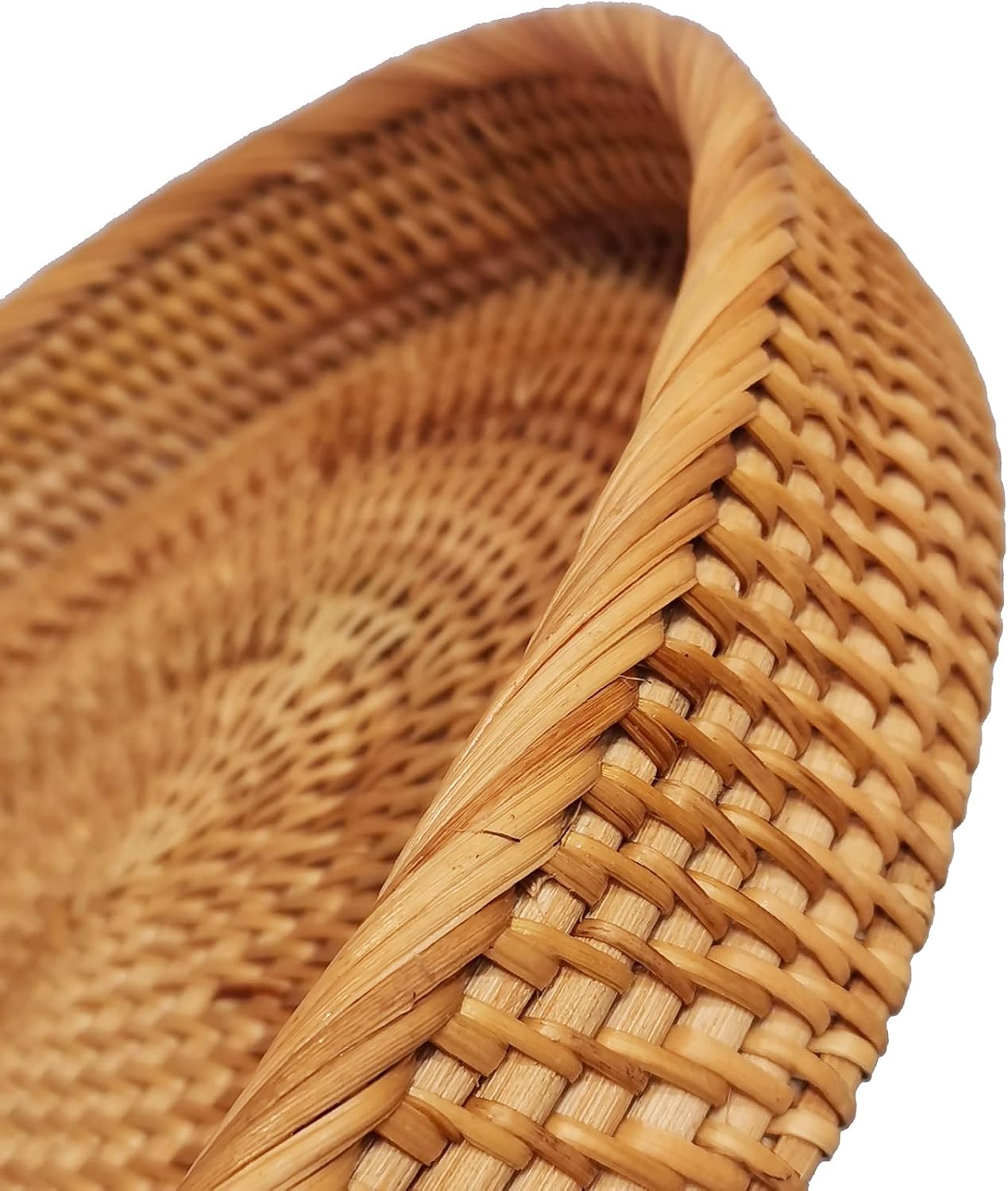 i-lan 16inch Oval Rattan Kitchen Table Severing Tray,Large Handmade Decorative Wicker Living Room Ottoman Platter for Snacks,Fruit,Drinks,XL-16x12x2.4 Inch - Image 4