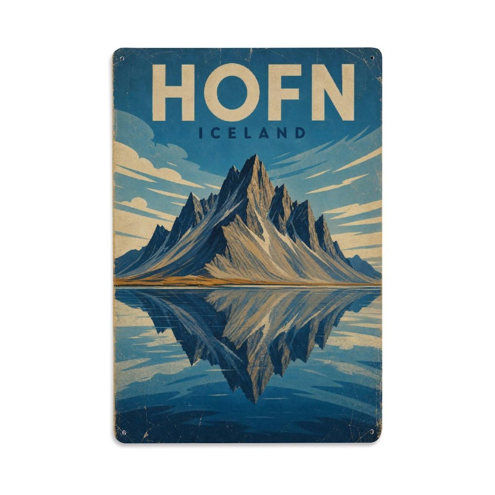 Travel Vintage Iceland Hofn Metal Tin Sign Plaque Wall Decor for Cafe, Club Bar, Office, Garden Metal Poster 8x12Inch