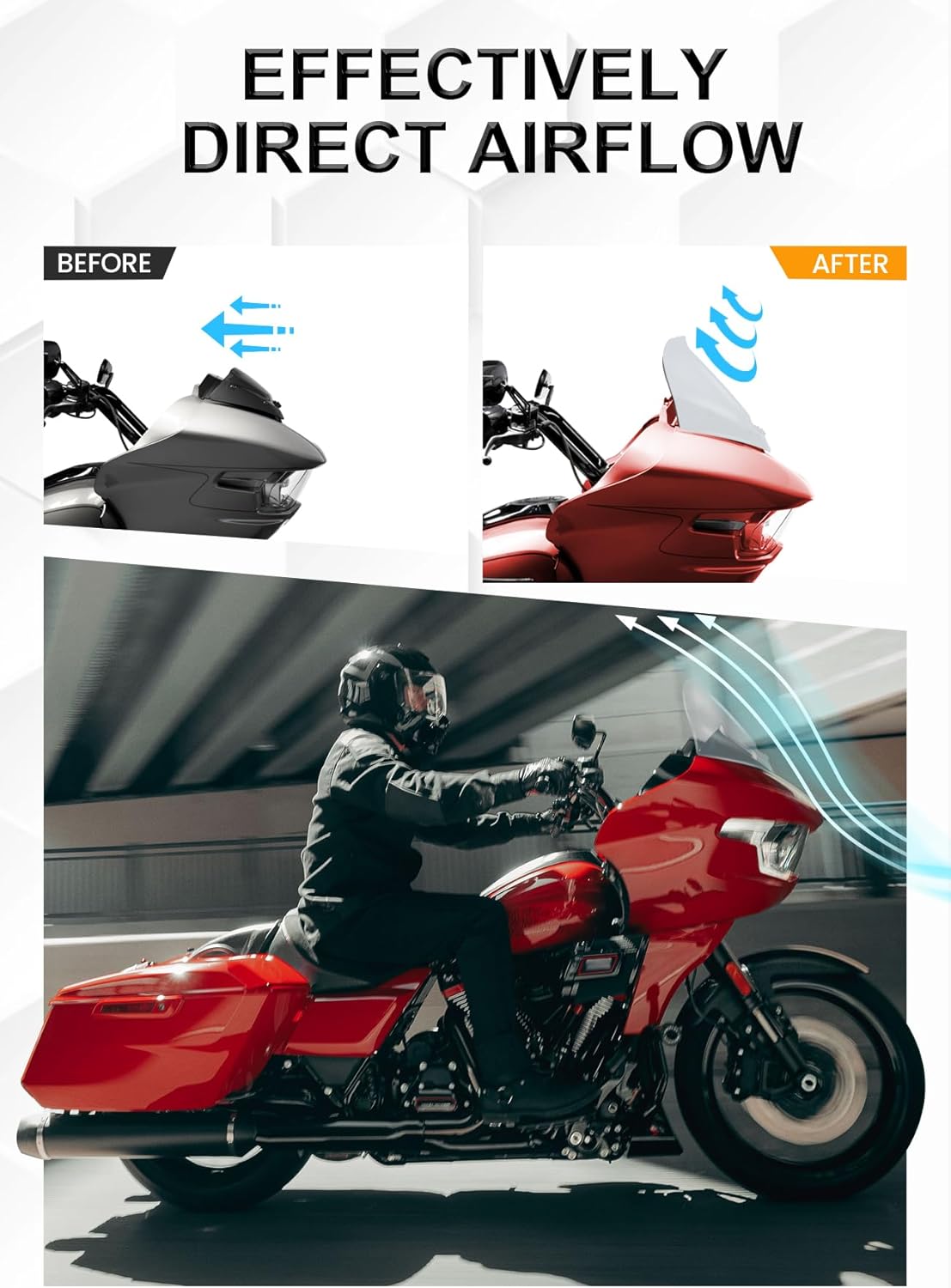 10" wave windshield windscreen wind splitter compatible with harley davidson touring cvo road glide fltrxse 2023-up,cvo road glide st fltrxstse 2024-up,road glide fltrx 2024-up (clear)