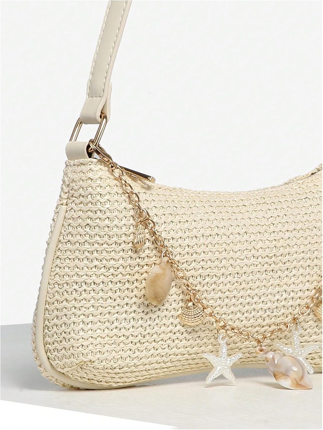 GORGLITTER Women's Boho Seashell Beaded Bag Woven Straw Bags Summer Clutch Purse