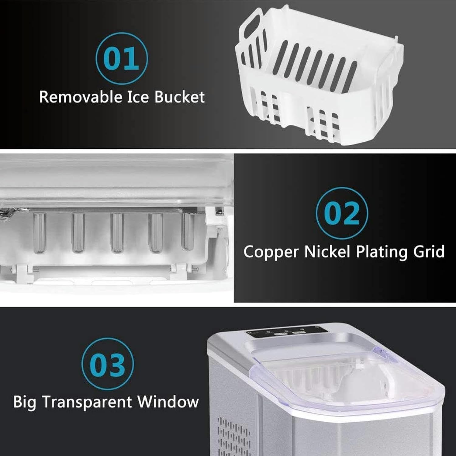 Ice Maker Machine Countertop,Portable Ice Cube Makers, Makes 33 Lbs Ice in 24 Hrs-Ice Cubes Ready in 8 Mins, Electric Ice Making Machine Suitable for-1pc