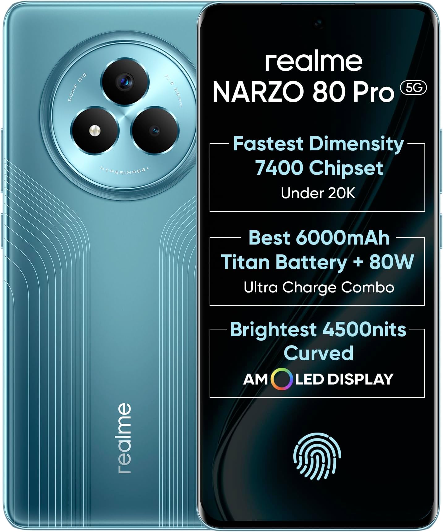 NARZO 80 Pro 5G (Racing Green,8GB+256GB) | Segment's 1st MediaTek Dimensity 7400 Chipset | 6000mAh Titan Battery + 80W Ultra Charge | 4500nits HyperGlow Esports Display | IP69 Waterproof