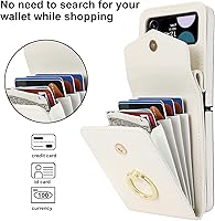 Vista 4 de Asuwish Funda para teléfono Samsung Galaxy Z Flip 4 5G 2022 con anillo de bloqueo RFID, correa cruzada para muñeca, soporte para tarjeta de crédito