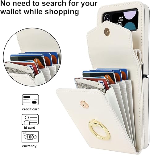 Miniatura 4 de Asuwish Funda para teléfono Samsung Galaxy Z Flip 4 5G 2022 con anillo de bloqueo RFID, correa cruzada para muñeca, soporte para tarjeta de crédito