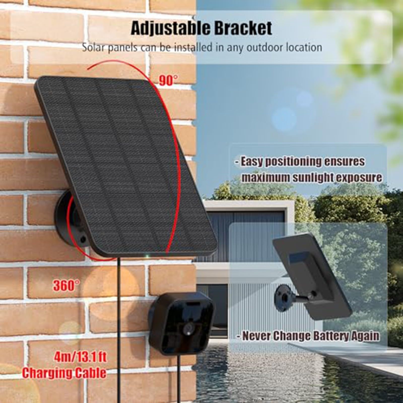 Pannello solare per Blink per fotocamera esterna, confezione da 4 pezzi, alimentatore di ricambio impermeabile IP65 da 4 W con cavo da 4 m e supporto a 360°, ricarica continua per Blink Outdoor 4