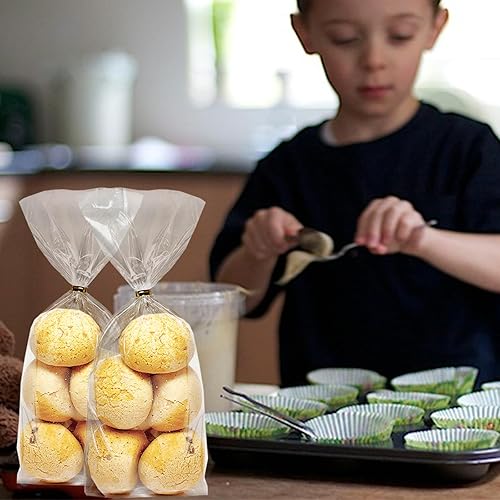 Miniatura 7 de QOIUSO 100 bolsas de celofán bolsas de celofán transparentes de 5 x 11 pulgadas para aperitivos de dulces, galletas, envoltura de regalos, bolsas de