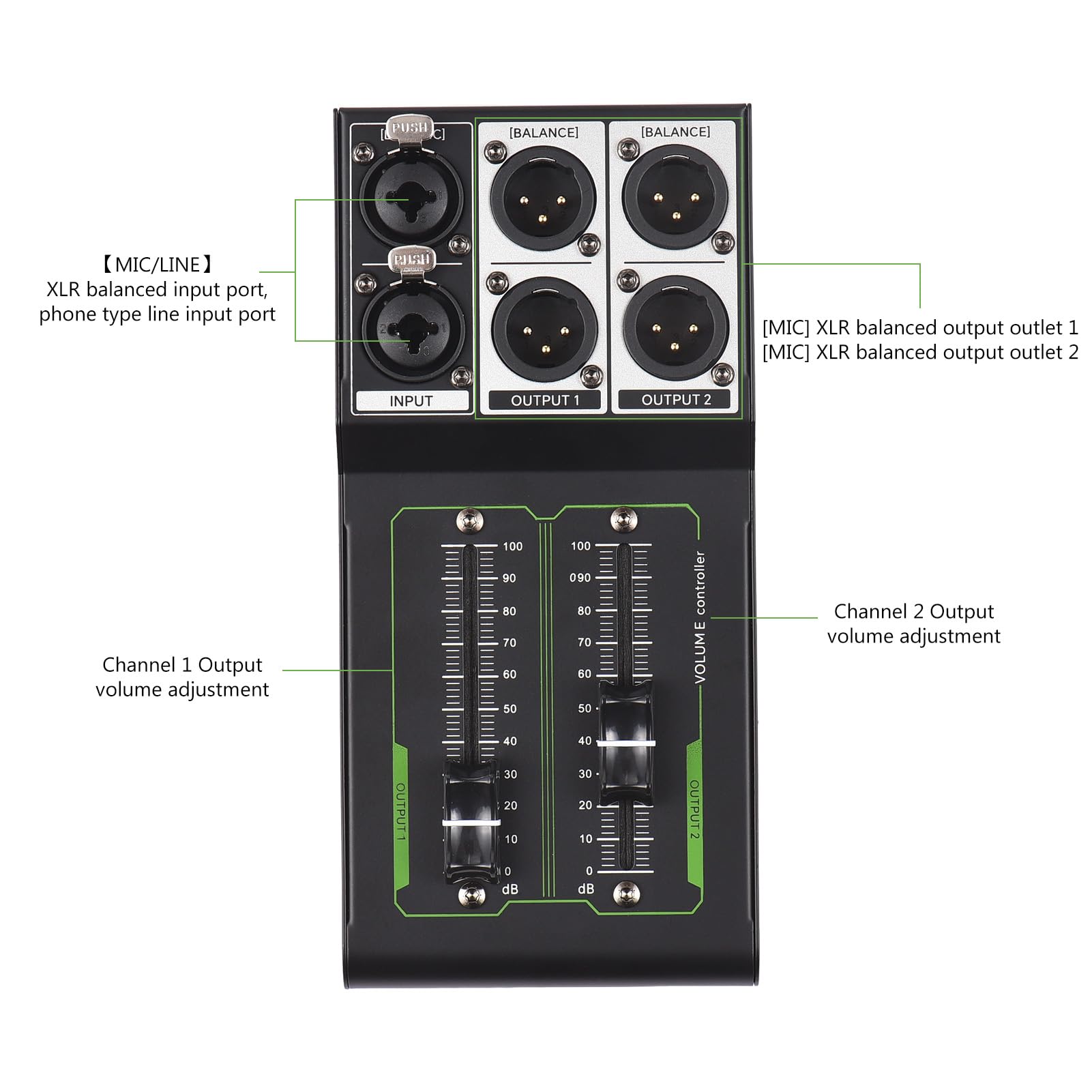 Passive Lautstärkeregelung Metall-Controller mit 70mm Drehknopf, Mehrere Eingänge für Heimstudio, DJ-Equipment