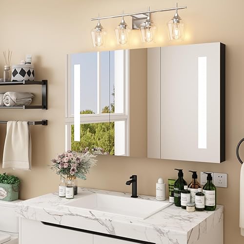 Miniatura 3 de Lámpara de tocador de baño, 4 luces de baño sobre espejo, luces plateadas para baño con vidrio transparente, lámpara de pared moderna para armario,