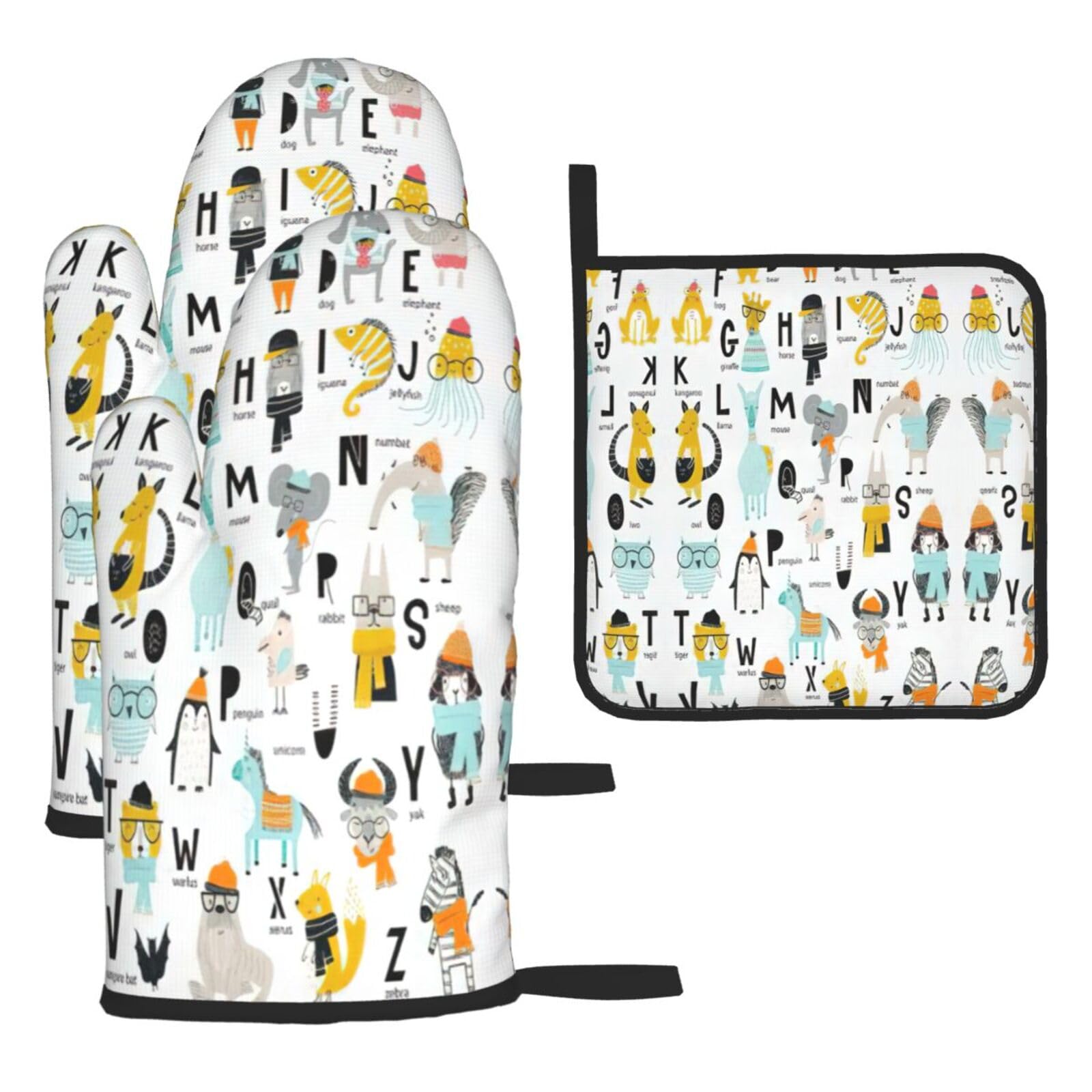 Maniques pour four motif animal de dessin animé lot de 3 étanches et résistantes