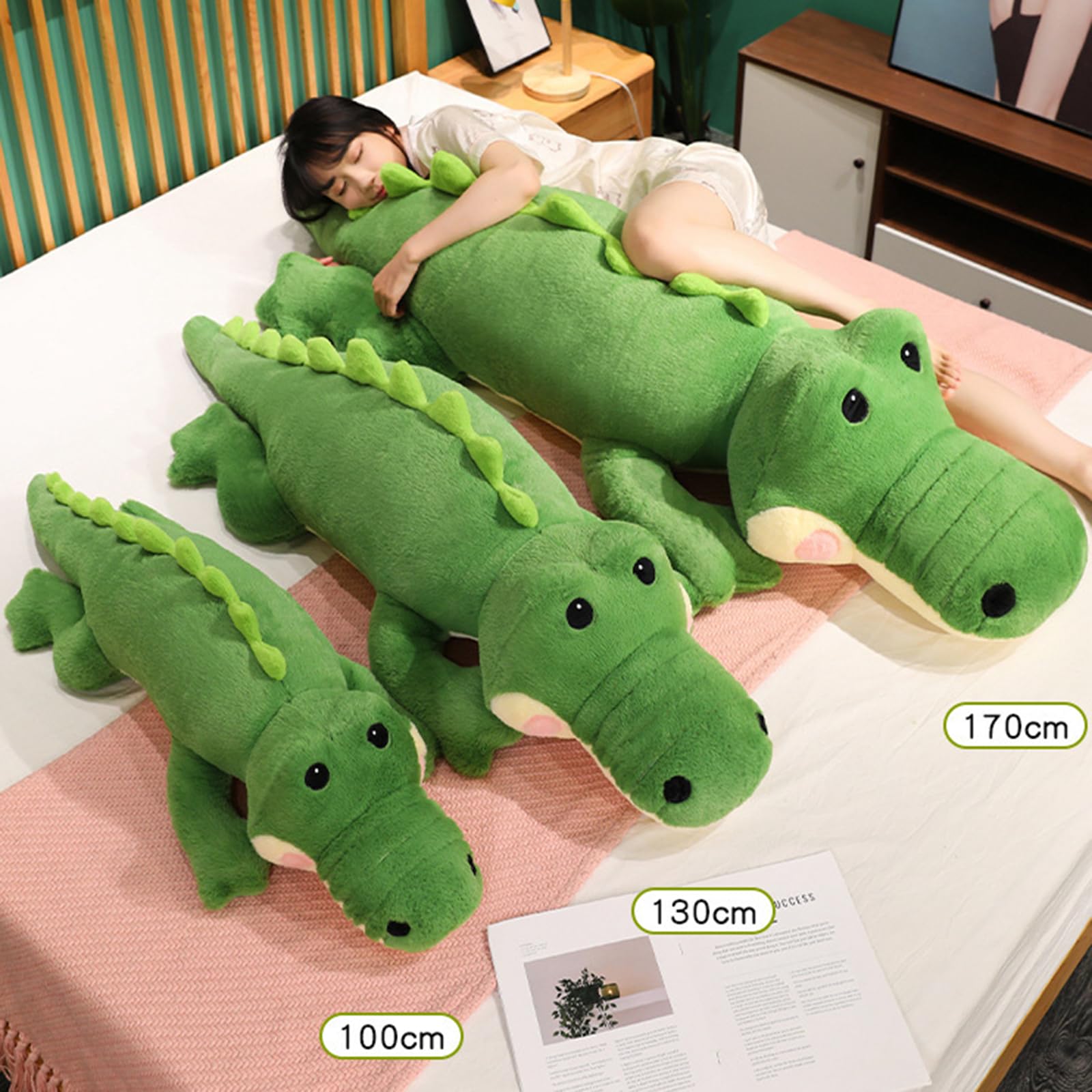 Krokodil Kuscheltier, Groß Krokodil Stofftier, Riesen Kuscheltier, Weich Und Flauschig PlüSchtiere, Krokodil PlüSch Kissen, Geschenk FüR Kinder Jungen MäDchen (lv,130cm)