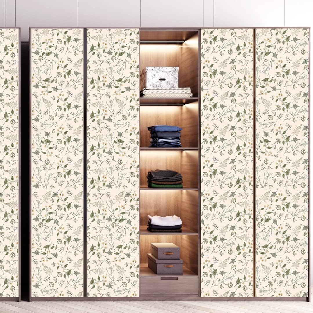 Green Plants Wallpaper Leaves Wall paper Tree Branches Wallpapers Printing Process Peel and Stick for Bedroom Nursery Living Room TV Sofa Background Classroom Office Home Wall Decoration (Yellow)