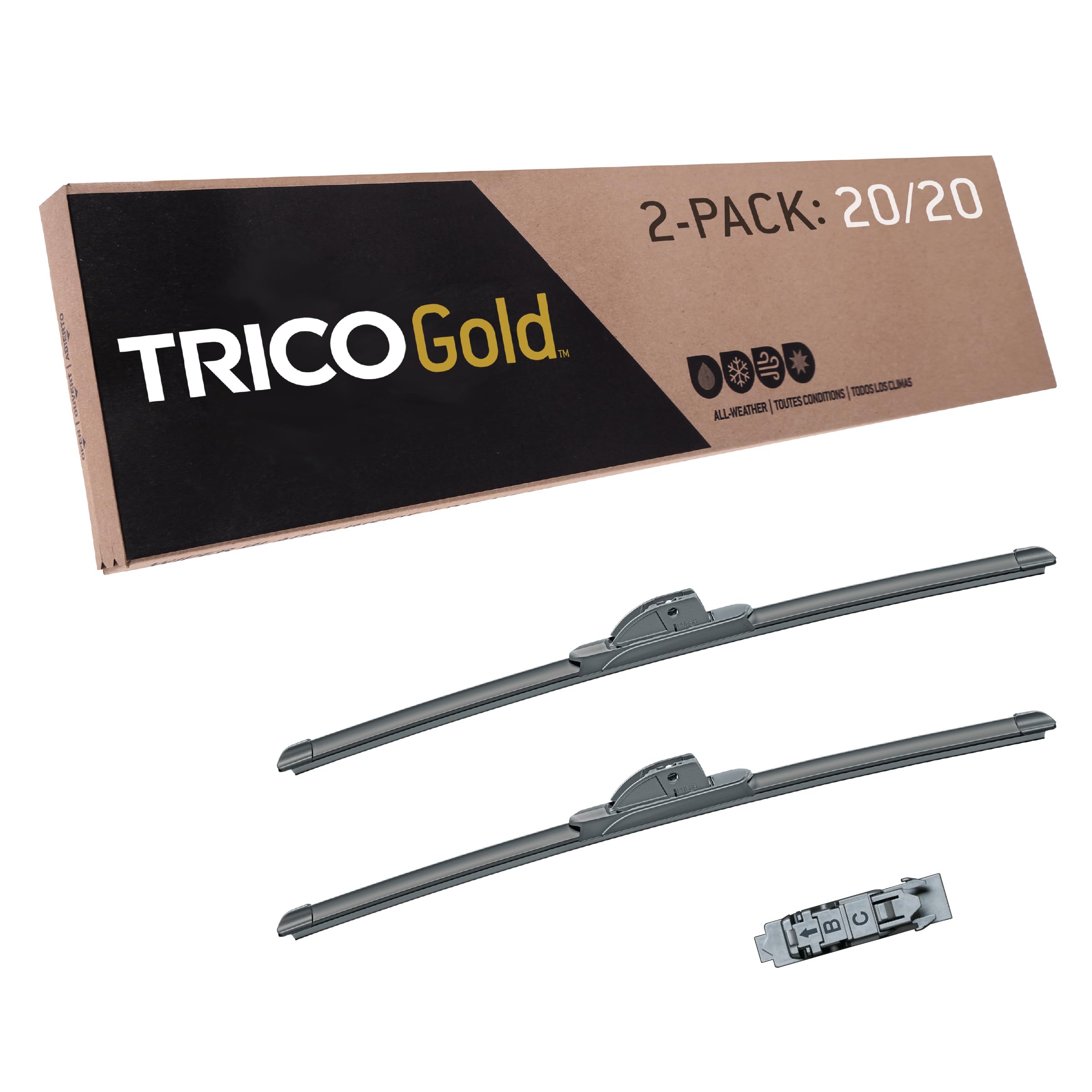 TRICO Gold™ (18-2020) 20 &amp; 20 Inch Pack of 2 Automotive Replacement Windshield Wiper Blades for My Car Premium All Weather Beam Blade for Select Vehicle Models