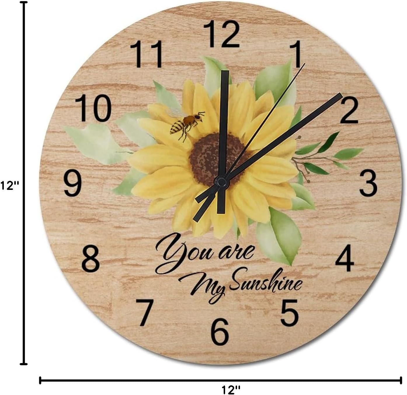 Retro Vintage Yellow Sunflower You are My Sunshine Wooden Wall Clock 12 Inch Sunflower Flower on Rustic Wood Plank Farmhouse Vintage Wall Clock Battery Operated Quartz Quiet Round Clock
