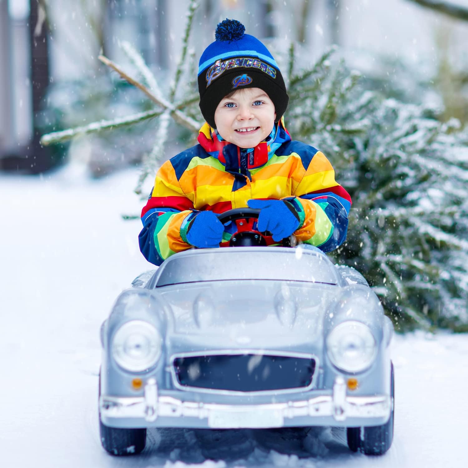 Marvel Avengers Kid’s Hat Scarf and Snow Gloves 3 Pc. Set, Soft Warm Pom-Pom Beanie Cute Outdoor Wear for Boys and Toddlers - Image 4