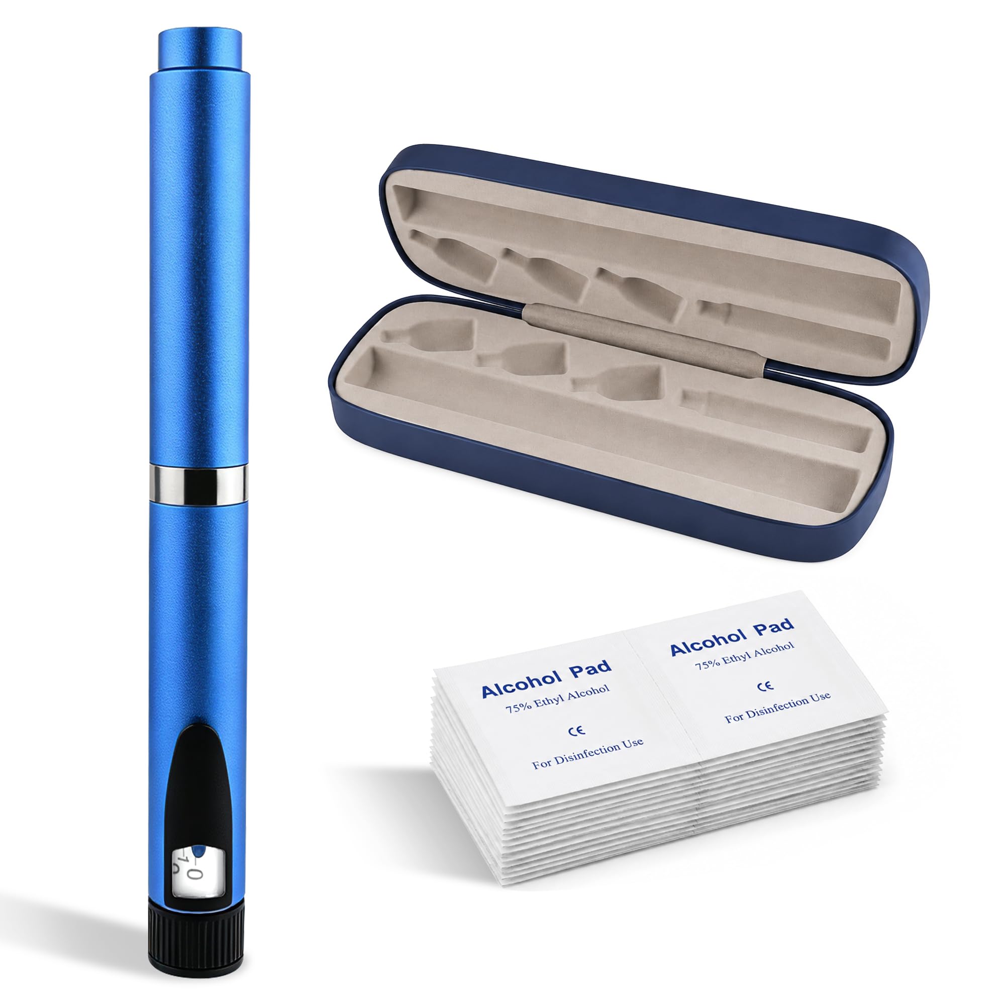 V2 Reusable Peptide Pen Injector for 3mL Cartridge, with 50 Prep Pads, Blue