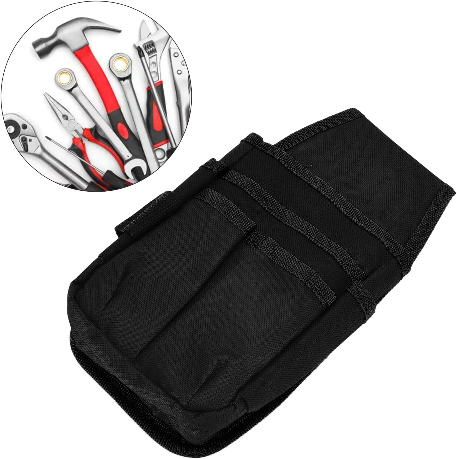 Tissting Belt Tool Pouch with 1.2m Belt, Black Edge 600D Oxford Cloth Small Pocket Waist Tool Bag Electrical Tool Organizer Pouch for Electrician Carpenter Construction
