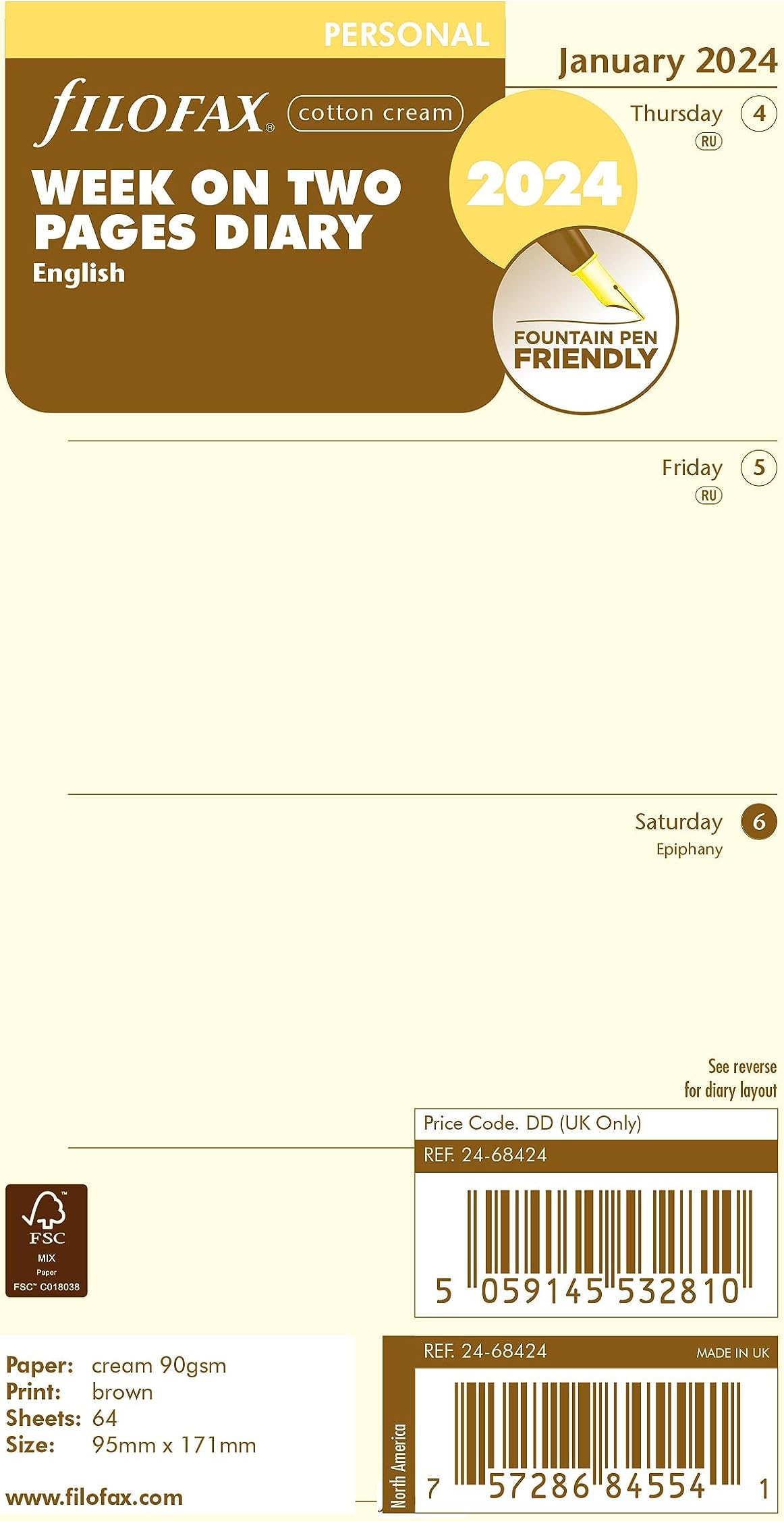 Filofax Calendar Diary Refill, Personal/Compact Size, Vertical Year Planner, Cotton Cream Paper, English, 2025 (C68408-25 - View #5