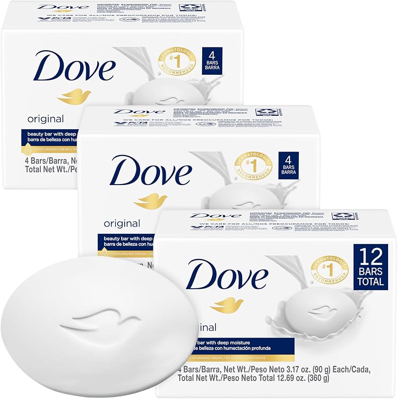Dove Soap, Original Beauty Bar 3-Pack (12 Soap Bars) – 3-in-1 Moisturizing Face, Body & Hand Soap, 3.17 Oz Ea