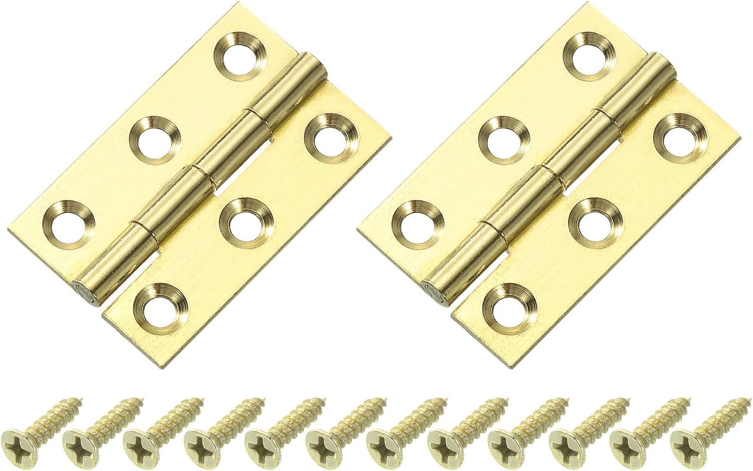 2 Pcs Folding Butt Hinges, 1.5 Inch Brass Small Door Hinges Butt Cabinet Hinges Folding Craft Hinges with Screws for Door Wooden Boxes Windows Dressers, Gold Tone