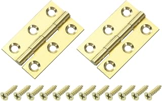 2 Pcs Folding Butt Hinges, 1.5 Inch Brass Small Door Hinges Butt Cabinet Hinges Folding Craft Hinges with Screws for Door Wooden Boxes Windows Dressers, Gold Tone