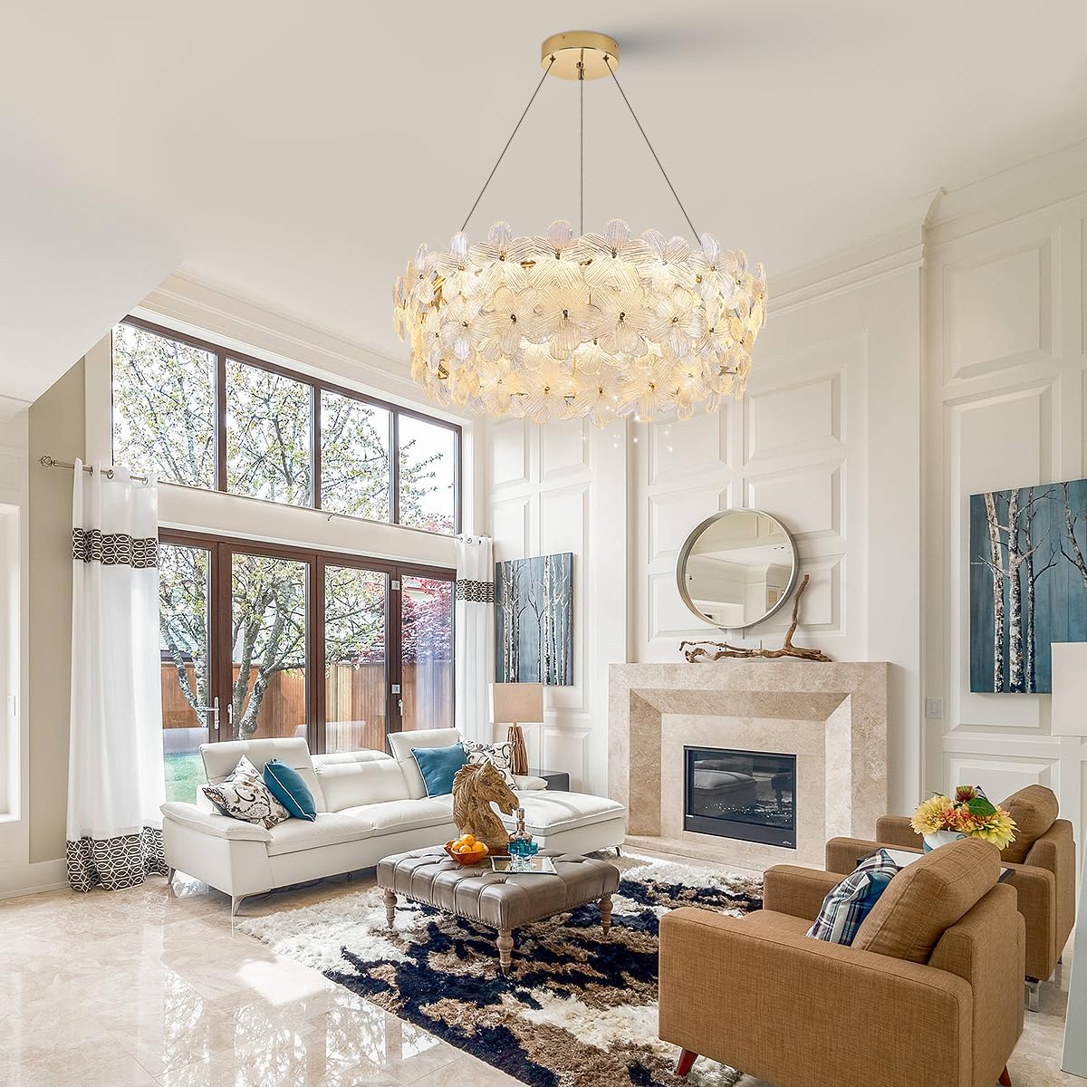 D32’’ Flower Luxury Crystal Modern LED Chandelier Gold Dimmable 3000-6500K Large Contemporary Chandeliers Light with Remote Control for High Ceiling Foyer Living Room Bedroom Entryway