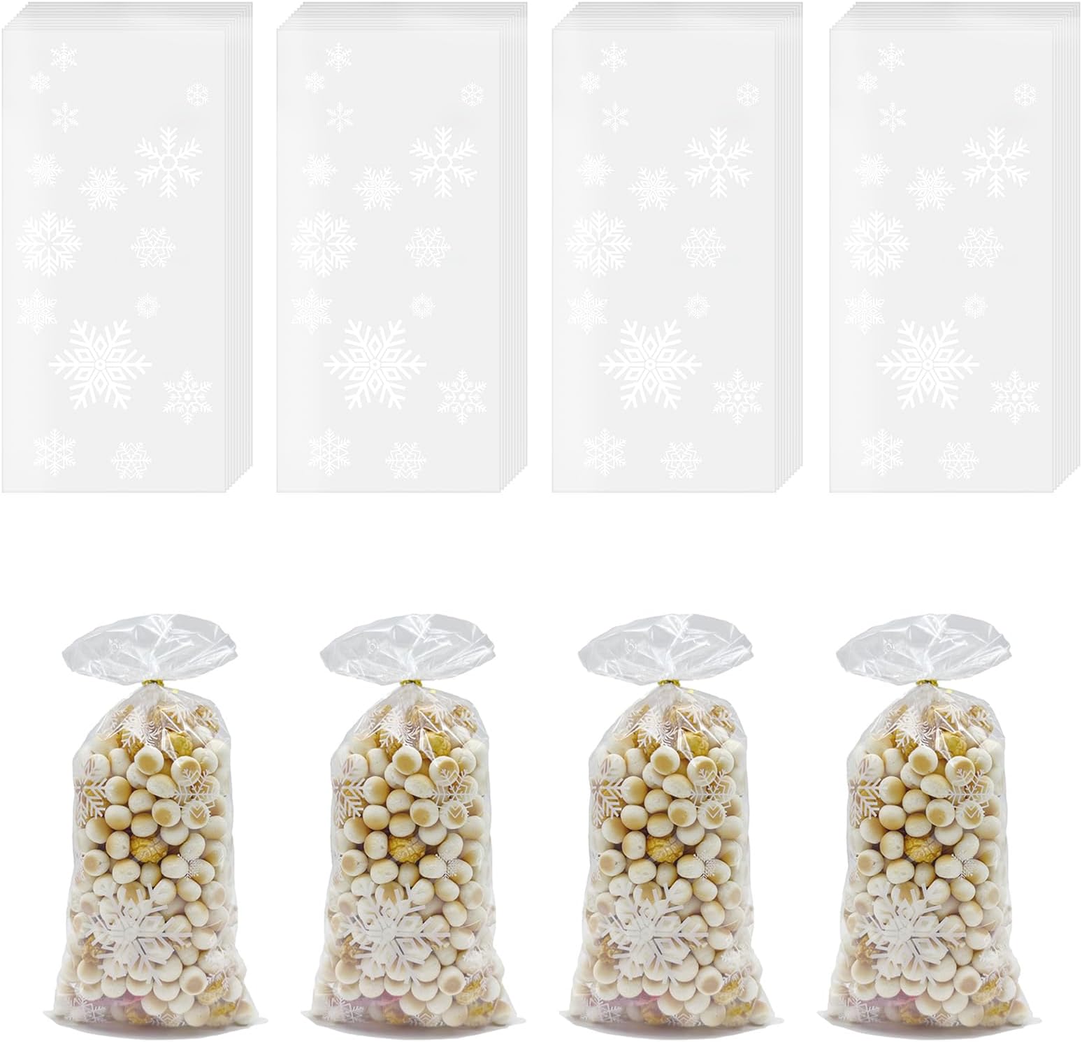 ONFAON Christmas Cellophane Treat Bags, 180pcs Christmas Candy Bags with 200pcs Twists for Snacks Candy Cookies Packing, Christmas Goodie Bags Party Supplies