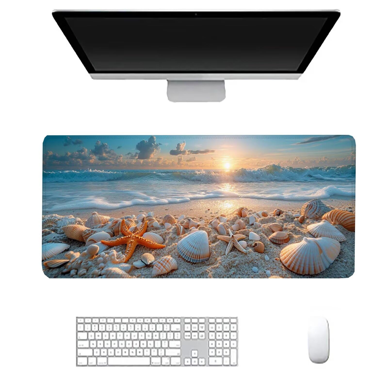 Alfombrilla Ratón Playa Alfombrilla Ratón Gaming XXL 1200x600x3mm Accesorios Escritorio,Antideslizante Mousepad Concha Tapete Escritorio Infantil,para Alfombrilla Pc Teclado Ratón J660
