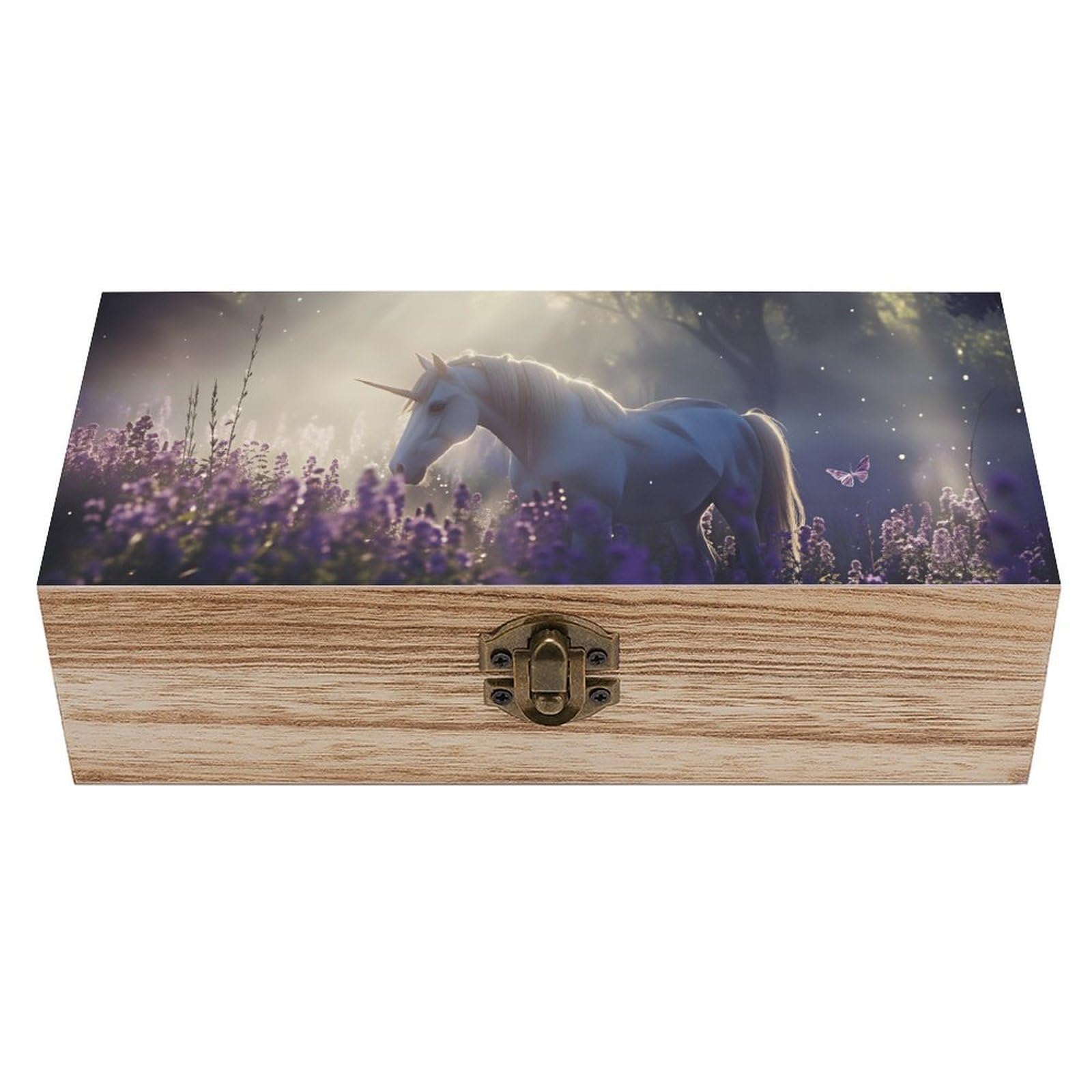 Anceky Cute Unicorn Wooden Storage Box Vintage Wooden Jewelry Box with Hinged Lid Natural Wood Keepsake Organizer for Home Decor Crafts Rings